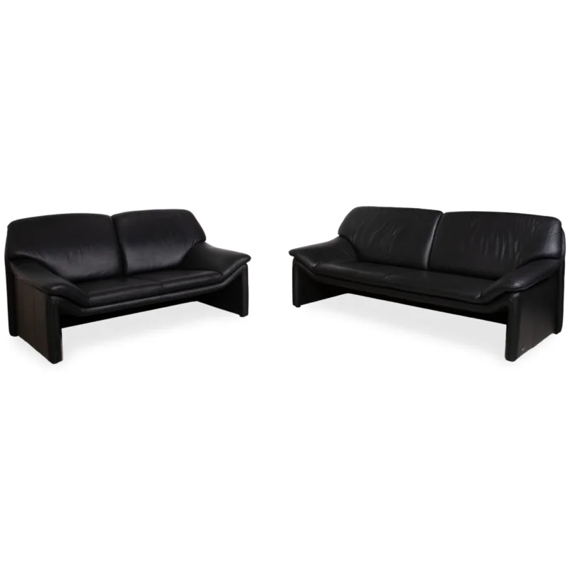 Laauser Atlanta Garnitur Designer Leder Sofa Schwarz Zweisitzer Dreisitzer Couch