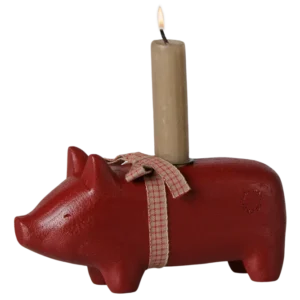 Maileg - Kerzenhalter aus Holz, Schwein, Medium - Rot