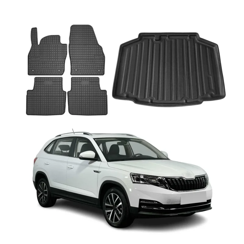 Fußmatten & Kofferraumwanne Set für Skoda Kamiq 2019-2026 Gummi TPE Schwarz 5x