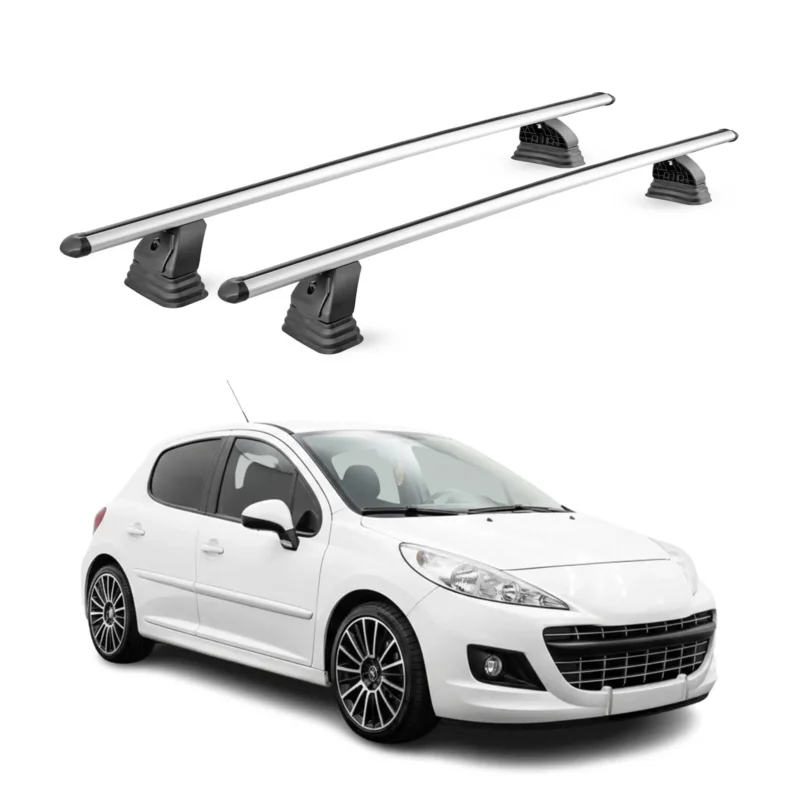Alu Dachträger für Peugeot 207 2006-2015 TÜV T-Nut Abschließbar 2tlg Silber