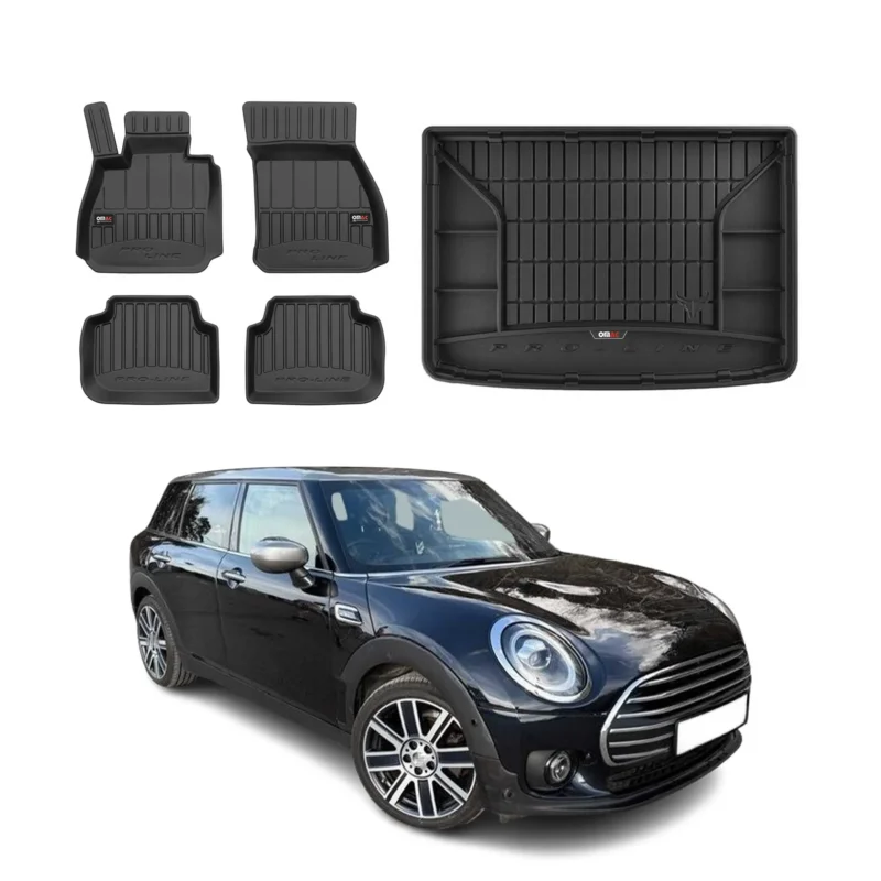 OMAC Fußmatten & Kofferraumwanne Set für Mini Clubman 2015-2024 Gummi Schwarz 5x