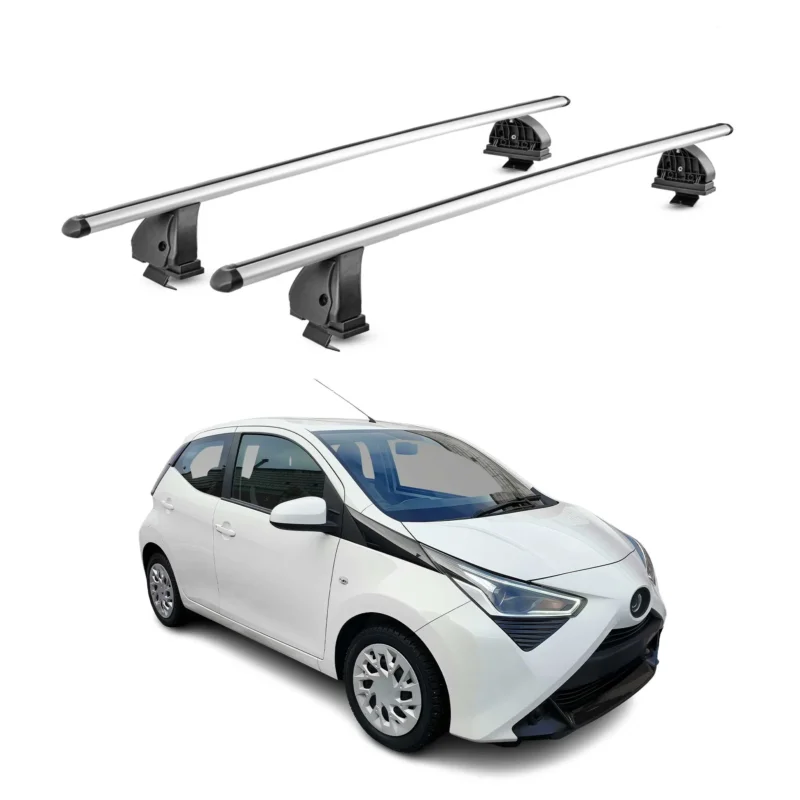 Alu Dachträger für Toyota Aygo II 2014-2022 TÜV T-Nut Abschließbar 2tlg Silber