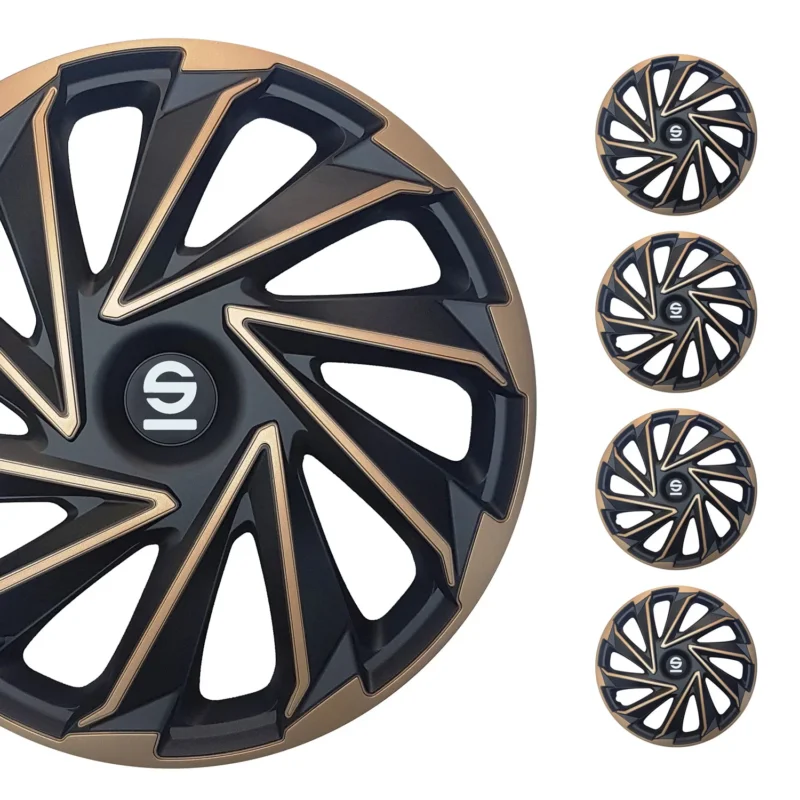 Radkappen Radzierblenden Sparco Varese 16" Zoll Abdeckung Set Gold Schwarz 4x