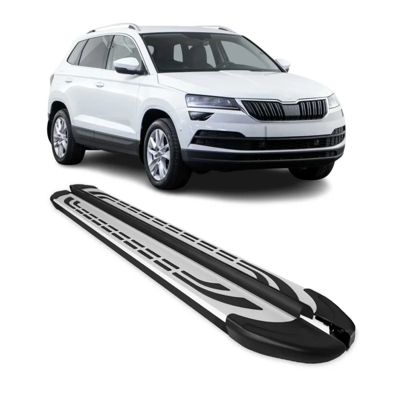 Trittbretter Seitenschweller für Skoda Karoq 2017-2026 Silber Schwarz 2 tlg