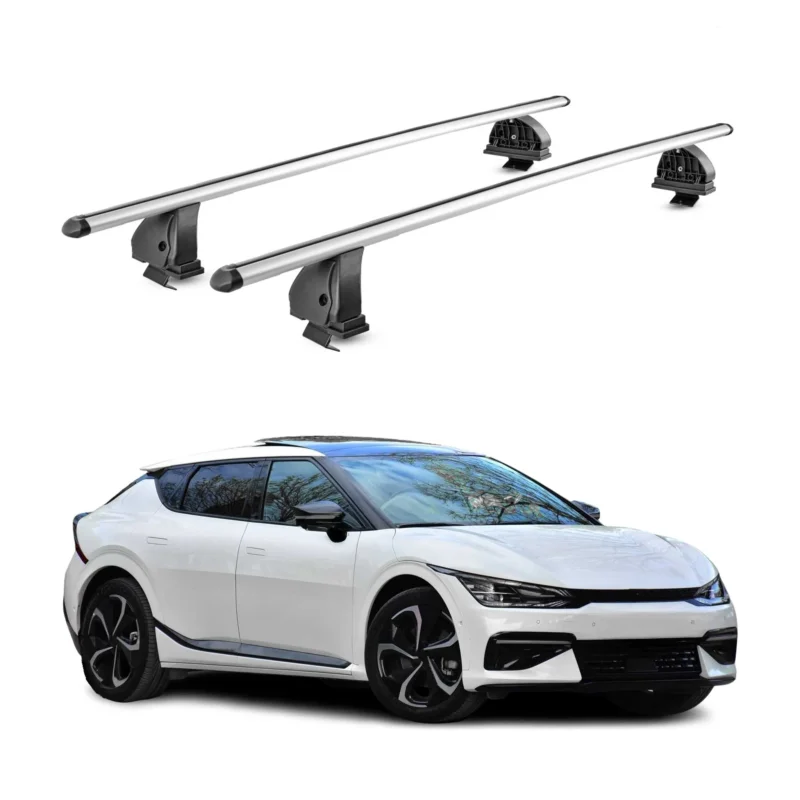 Alu Dachträger für Kia EV6 2021-2026 TÜV Abschließbar T-Nut 75 kg 2tlg Silber