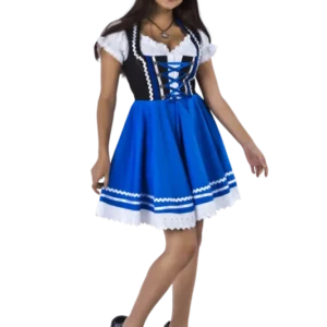 Oktoberfest Dirndl Jurk Oktoberfest Blauw Wit Dames 2 Delig van Haus Huberts koop je bij Partywinkel