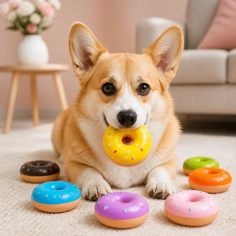 Buntes Donut-Quietschspielzeug für Hunde