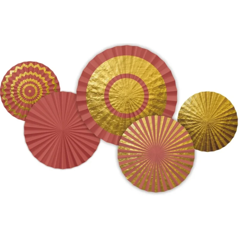 Papieren Waaiers/Rozetten Golden Dusk - 5 stuks van Folat koop je bij Partywinkel