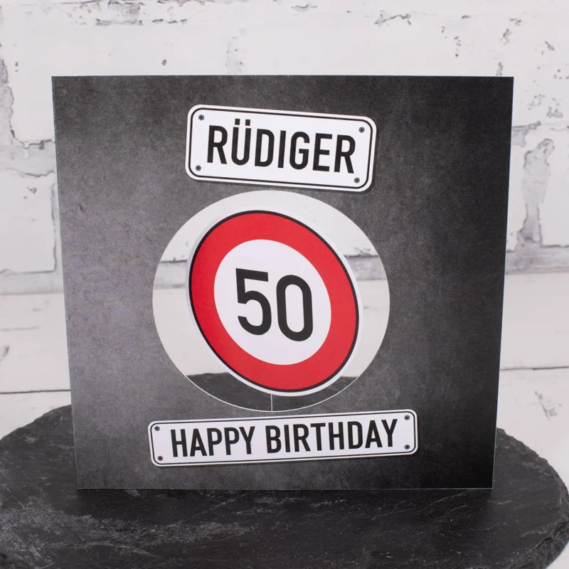 Happy Birthday - Glückwunschkarte mit drehbarem Verkehrsschild, Name und Wunschtext