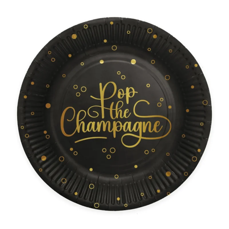 Pop The Champagne Borden Zwart Goud 23cm 8st van WeFiesta koop je bij Partywinkel