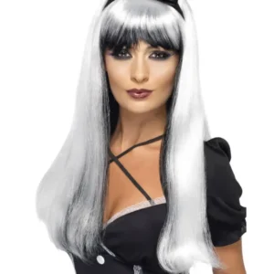 Fantasy Hexe Perücke silber/schwarz