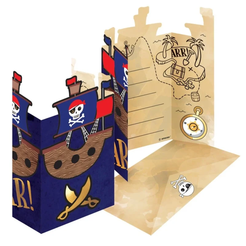 Uitnodigingen Piraten 22cm 16st van Riethmueller koop je bij Partywinkel