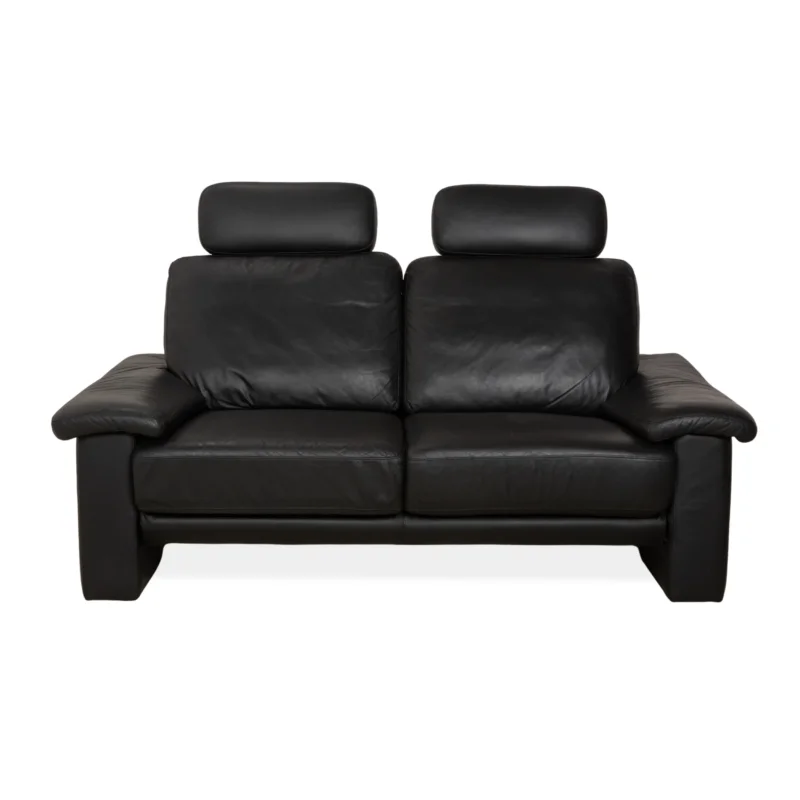 Willi Schillig Leder Zweisitzer Schwarz Sofa Couch Kopfstütze