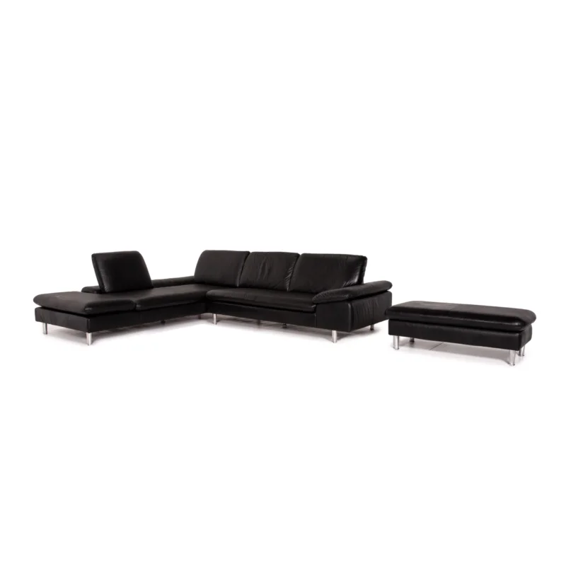 Willi Schillig Loop Leder Sofa Garnitur Schwarz 1x Ecksofa 1x Hocker #14045