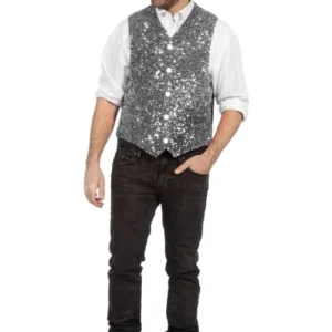 Zilveren Gilet Heren Pailletten Glitter van Wilbers & Wilbers koop je bij Partywinkel